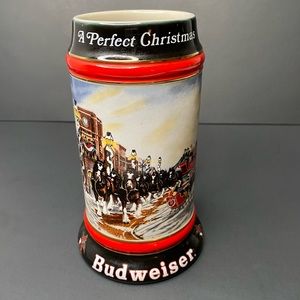 VTG 1992 Budweiser Holiday Beer Stein Mug "A Perfect Christmas" Clydesdale Horse